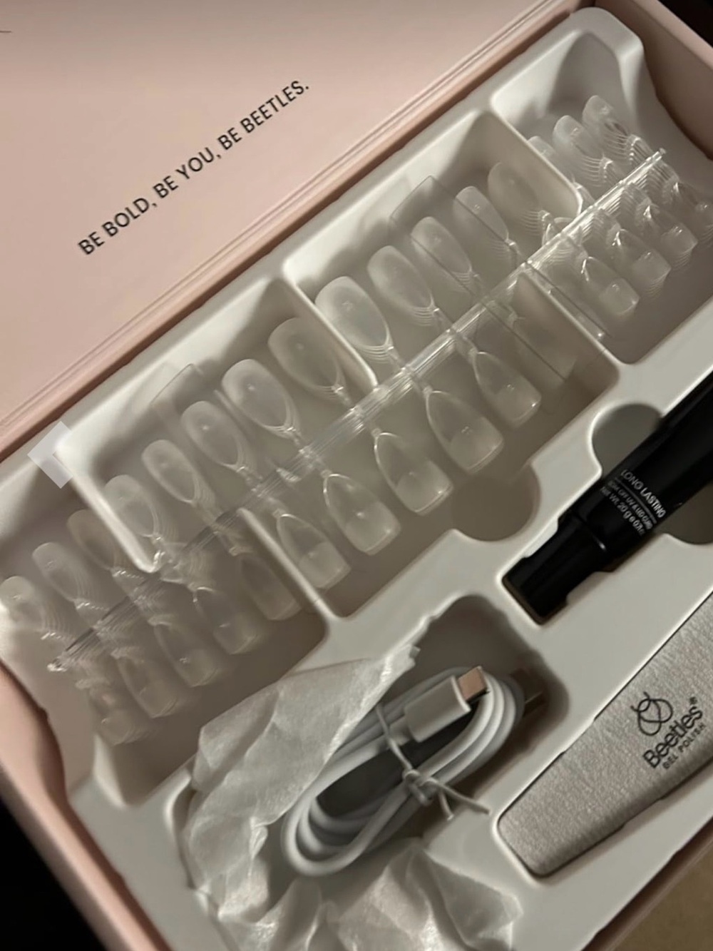 Beetles Clear Press-On Nail Kit for Women - Pink Case